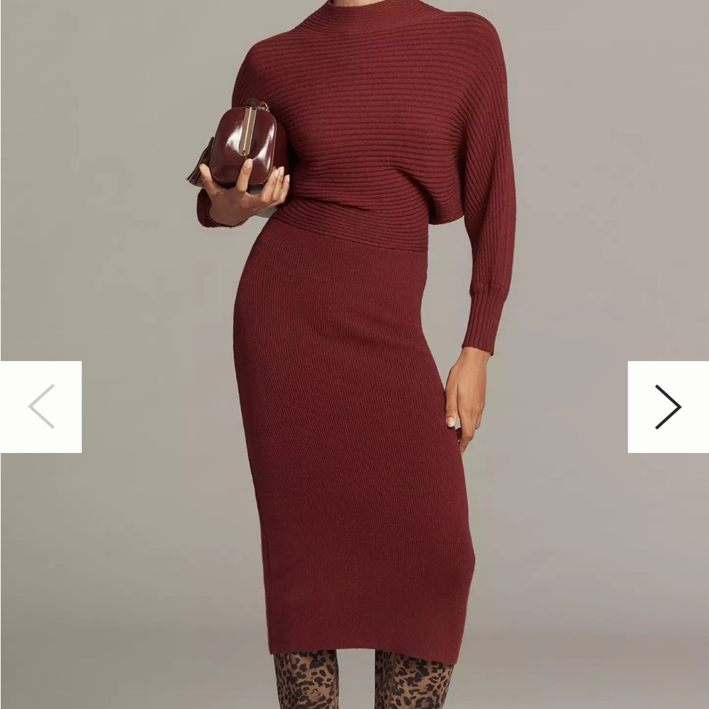 Anthropologie Rich Burgundy Long Sleeve Dress